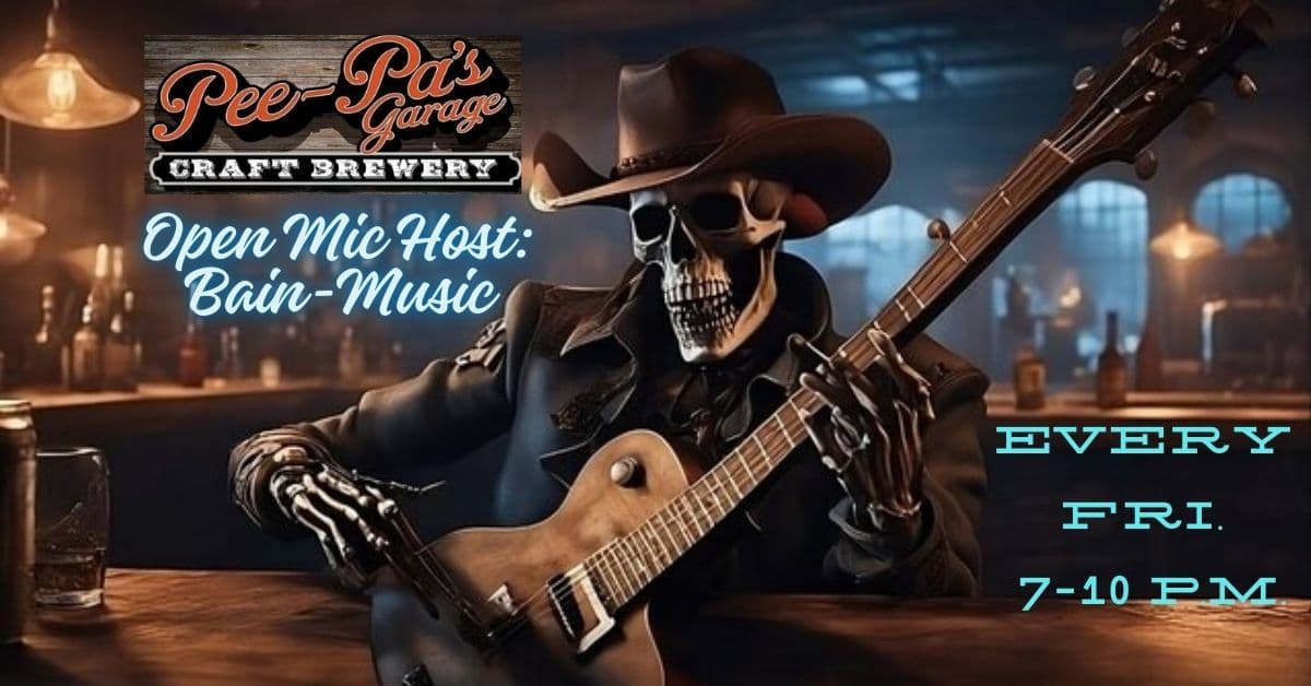 Flyer for Open Mic Night @ Pee Pa's Garage Craft Brewery